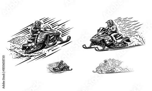 Dynamic snowmobiling illustrations: speed and thrill