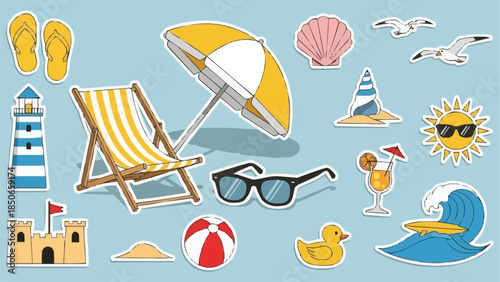 Summer Beach Vacation Objects and Symbols Collection.