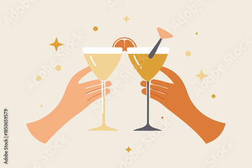Hands Holding Champagne and Cocktails Elegant Vector