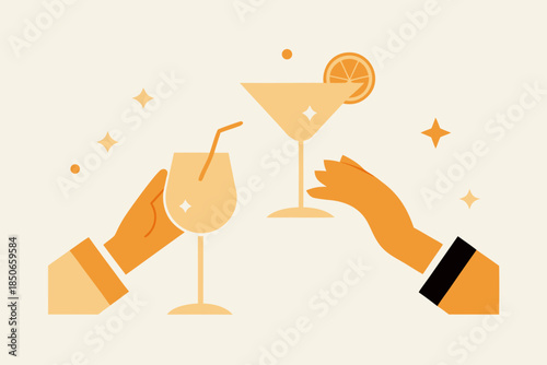 Hands Holding Champagne and Cocktails Elegant Vector