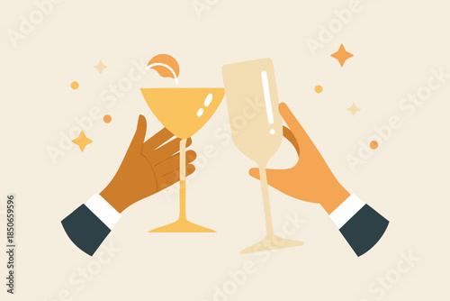Hands Holding Champagne and Cocktails Elegant Vector
