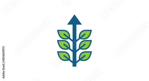 sustainable growth arrow icon with green leaves eco friendly business development and organic progress symbol for corporate branding