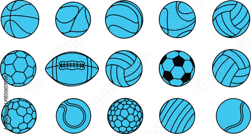 Collection of various sports balls in blue