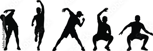 Silhouette of five dancers in various dynamic poses
