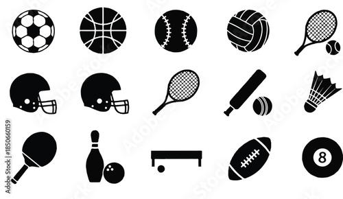 Collection of sports icons and equipment