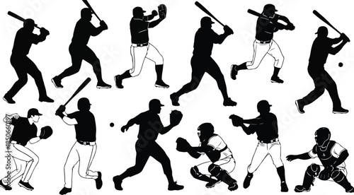 Baseball players in various poses and actions
