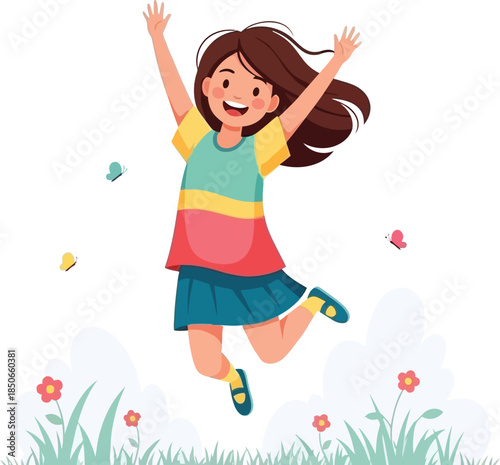 Happy Kids Jumping Vector Illustration – Boy & Girl