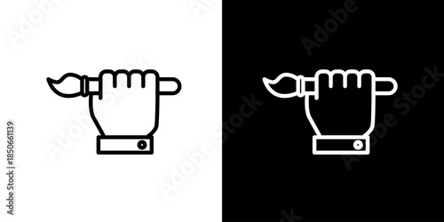 Artistic Hand Holding Paintbrush Icon on Black and White Background