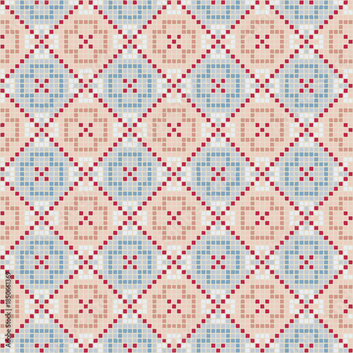 ornament of hand drawn squares. vector seamless pattern. pink and blue repetitive background. modern decorative art. geometric fabric swatch. embroidery template. textile design