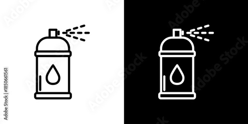 Spray paint can icon, clean graphic outline illustration on black and white backgrounds