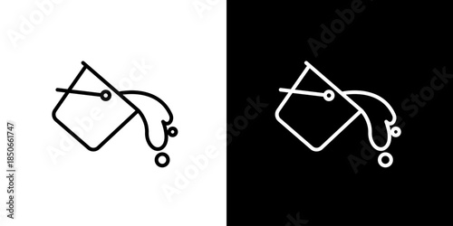 Simple Line Art Icon of a Bucket Pouring Liquid on Black and White Backgrounds