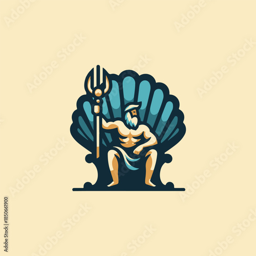 Poseidon God in Shell Throne Logo