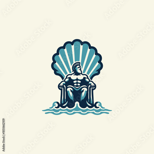 Poseidon God in Shell Throne Logo