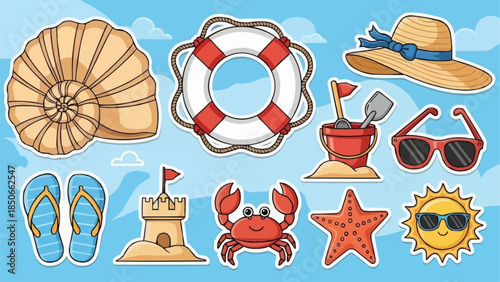 Summer Beach Vacation Objects Collection Fun Beach Items.