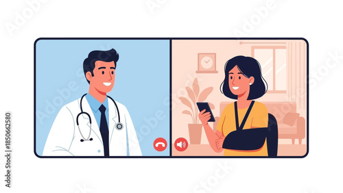 A doctor and patient engage in a virtual consultation through a digital platform.