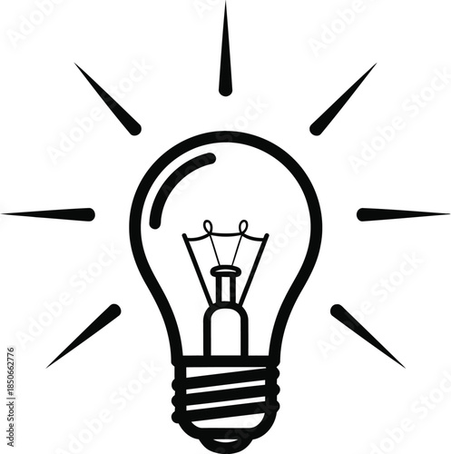 Light 2.epsSimple black and white illustration of glowing light bulb symbolizing idea innovation inspiration and creativity concept