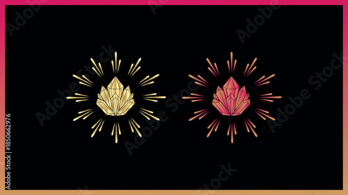 Golden and ruby crystalline mandala starburst designs