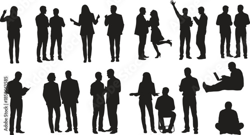 Diverse collection of people silhouettes showcasing communication and leisure activities
