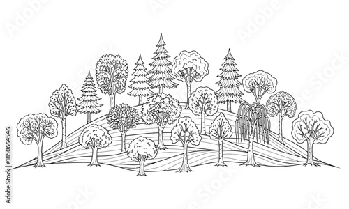 Forest landscape on a hill dot to dot educational puzzle for kids