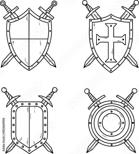 Medieval Shields with Swords Formidable Defense silhouette