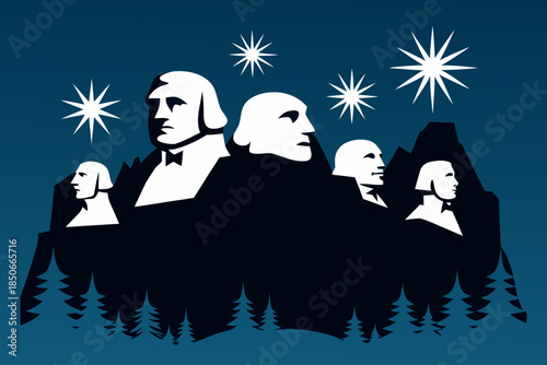 Mount Rushmore with Fireworks Vector Silhouette
