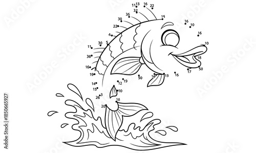 Funny crazy fish character dot to dot puzzle for children