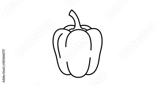 Simple black and white line drawing of a fresh bell pepper vegetable perfect for coloring book page or minimalist kitchen wall art decoration.
