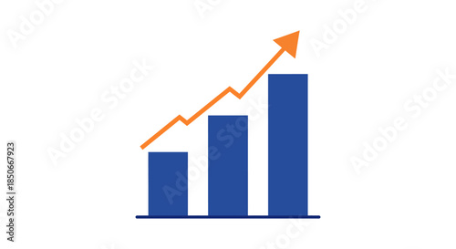 upward growth bar chart with rising arrow icon on white background illustrating business success sales performance and positive trend