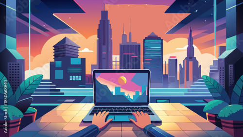 Urban planning on laptop screen