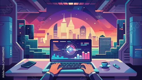 Analyzing city data on laptop