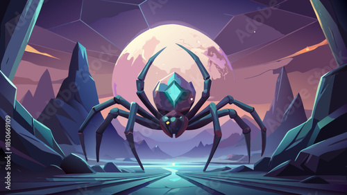 Mystical spider in crystal cavern