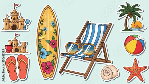 Summer Beach Vacation Objects and Accessories Collection.