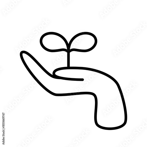 発芽している二葉の芽を手の上に乗せているエコなイメージのアイコン　ベクターイラスト