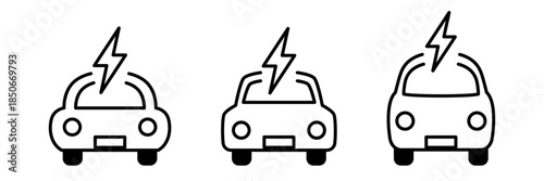 電気のマークが頭についたエコな電気自動車(EV)のアイコンセット　ベクターイラスト