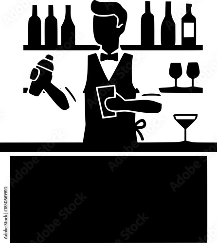 a black and white bartender silhouette 