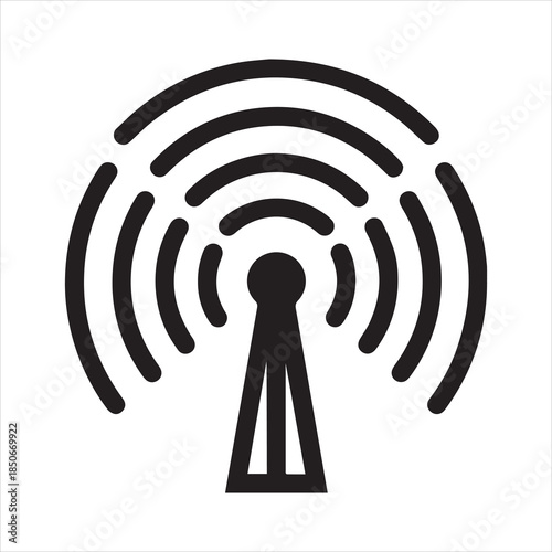 Abstract symbol of a broadcast tower emitting radio waves, isolated on