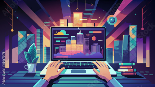 Urban planning on laptop screen