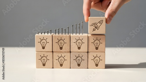 Building ideas with wooden blocks and light bulb designs