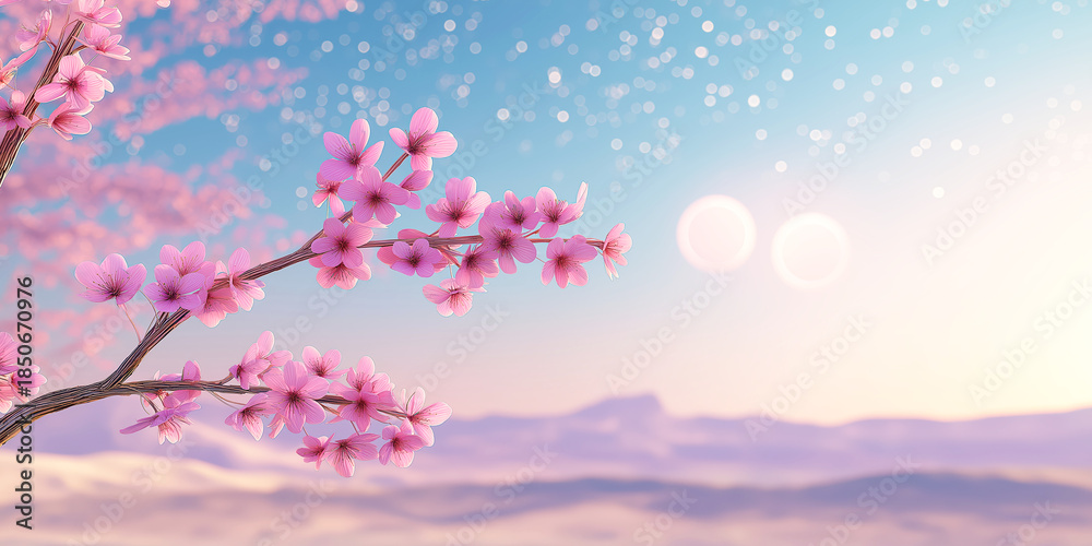Obraz premium Sakura Branch Under Twin Suns 