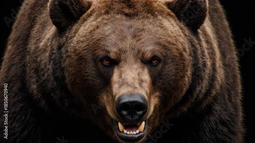 Close up of aggressive brown bear face.