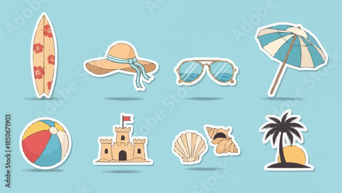 Collection of Summer Beach Vacation Icons and Symbols.