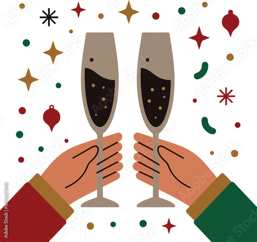 Flat festive celebration illustration with hands holding drinks