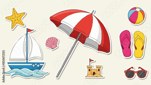 Summer Beach Vacation Elements Collection.