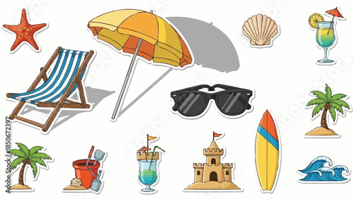 Summer Beach Vacation Objects Collection.