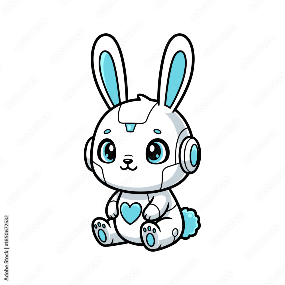 Fototapeta premium Cute Bunny robot Cartoon Character Sitting