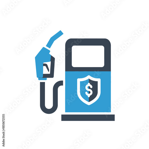 Secure fuel payment concept with shield and dollar sign on gas pump