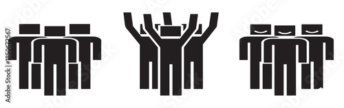 Three groups of stylized people icons representing different team dynamics and emotions.