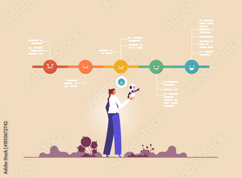 AI creating surveys, gathering insights, using AI to process and predict data helps marketing, symbolizing effective human and ai collaboration in enhancing customer experience