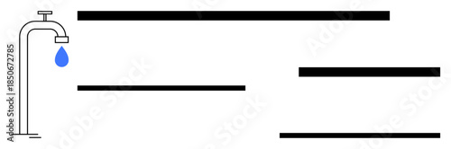 Water conservation, sustainability, resource management, ecological awareness, environmental care, minimalism. Faucet with a droplet on a clean background. Water conservation and sustainability