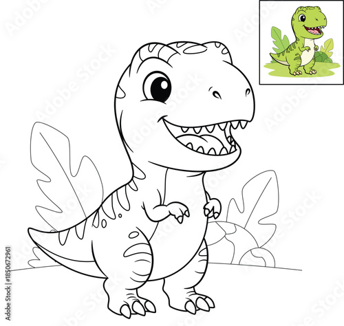 Cute T-Rex Dinosaur Coloring Page for Kids
